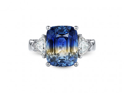 A ring with a bi-color 8.04 carat Sri Lankan sapphire and diamonds in 18k white gold photo