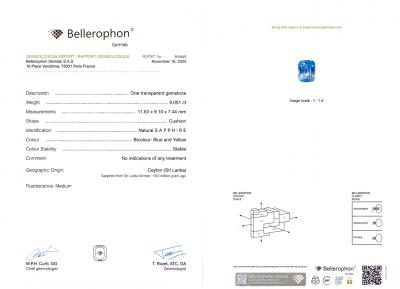 Certificate A ring with a bi-color 8.04 carat Sri Lankan sapphire and diamonds in 18k white gold