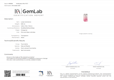 Certificate Octagon cut polychrome tourmaline 8.80 ct