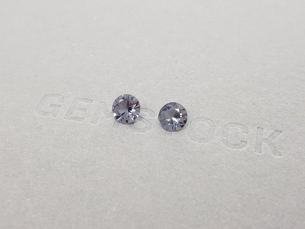 Pair of round cut steel spinels 1.36 ct, Burma Image №3