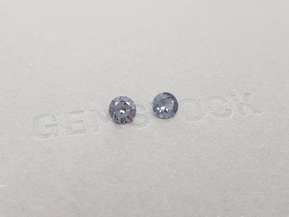 Pair of round cut steel spinels 1.36 ct, Burma Image №2