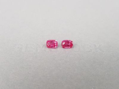 Pair of pinkish-red Mahenge spinels in cushion cut 2.10 ct photo