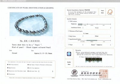 Certificate Two strands of South Sea pearls 11-13.8 mm, Tahiti