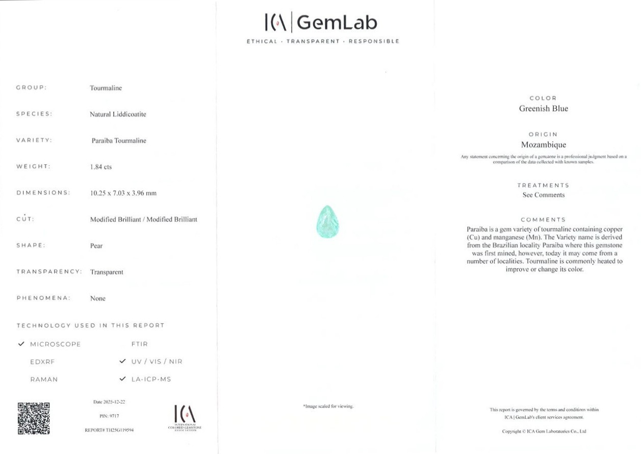 Neon-Pariba-turmalin im birnenschliff 1,84 karat, Mosambik Image №6