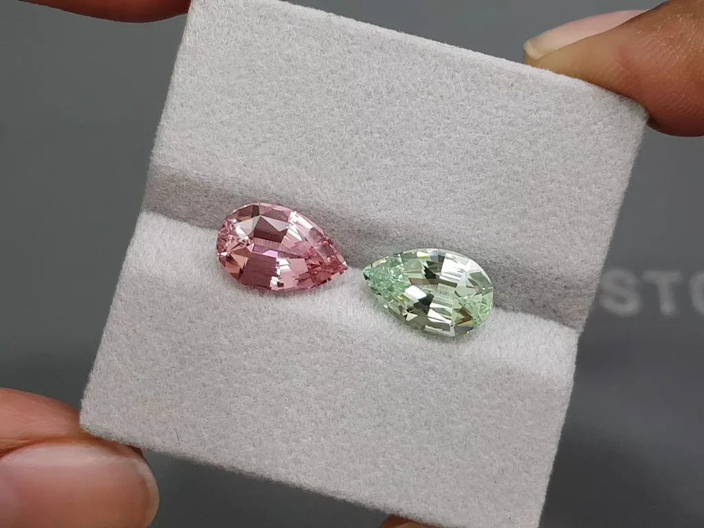 Pair of pink and green pear-cut tourmalines 6.01 carats, Africa Image №4