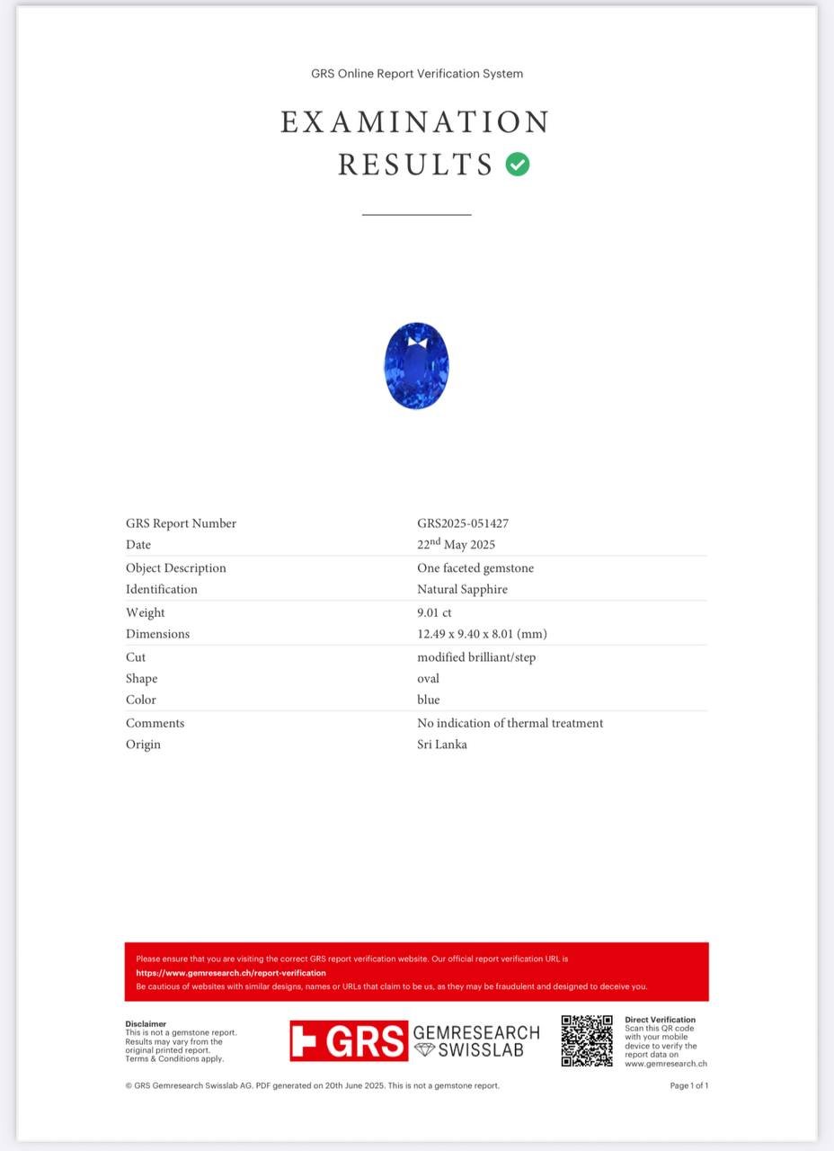Saphir bleu royal taille ovale non chauffé 9,01 carats, Sri Lanka Image №6