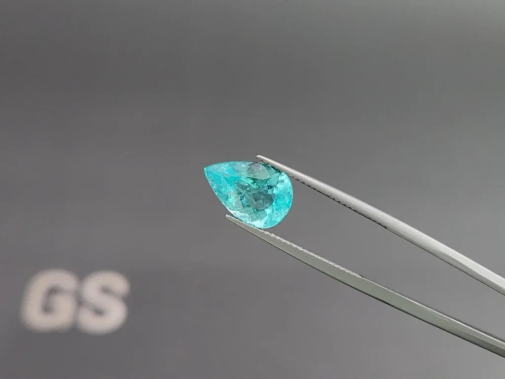 Neon Paraiba tourmaline  greenish blue pear cut 3.36 carats, Mozambique Image №3