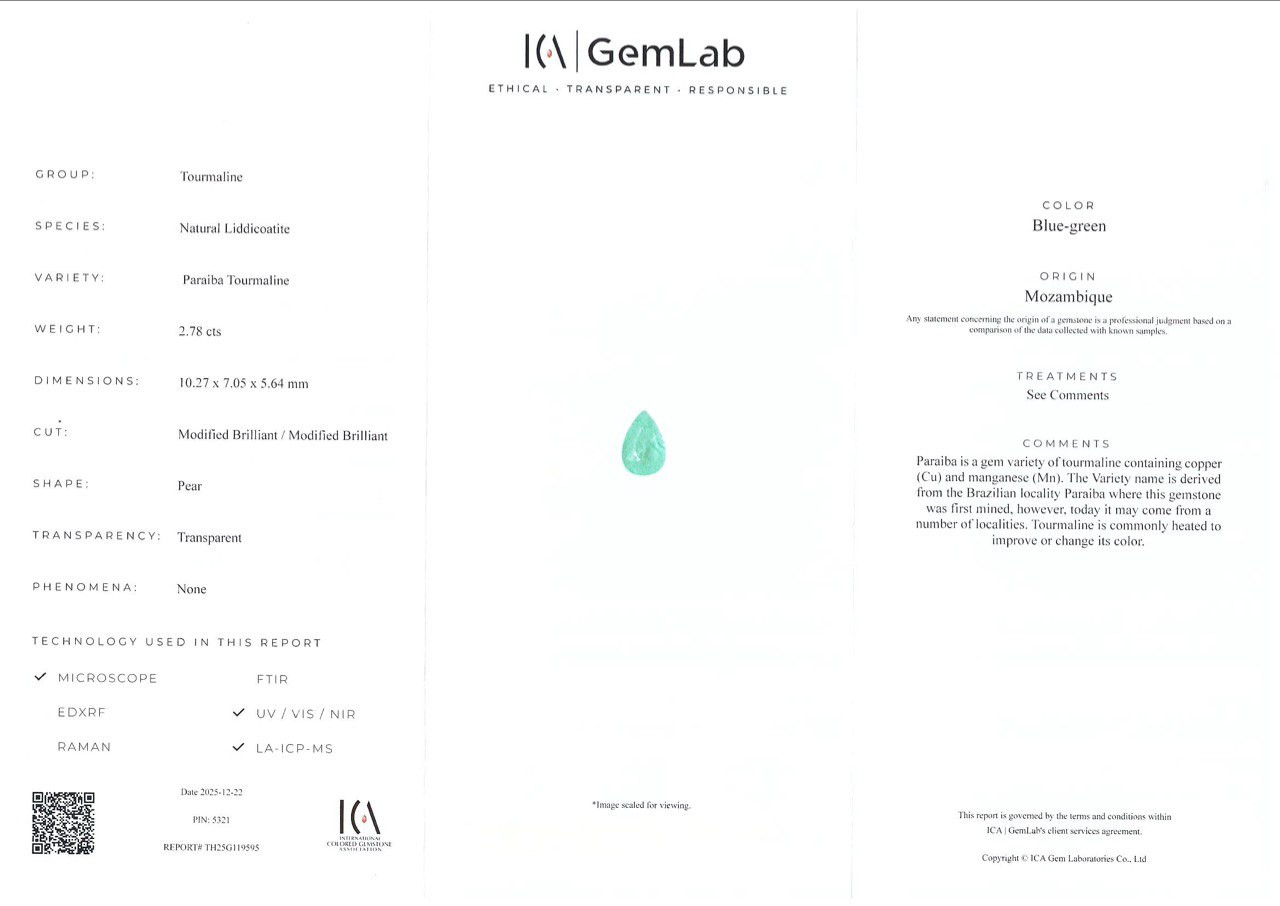 Tourmaline Néon Paraiba taille poire 2,78 carats, Mozambique Image №6