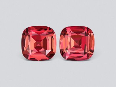 Pair of vivid red-orange rubellites in cushion cut 9.53 carats, Africa  photo