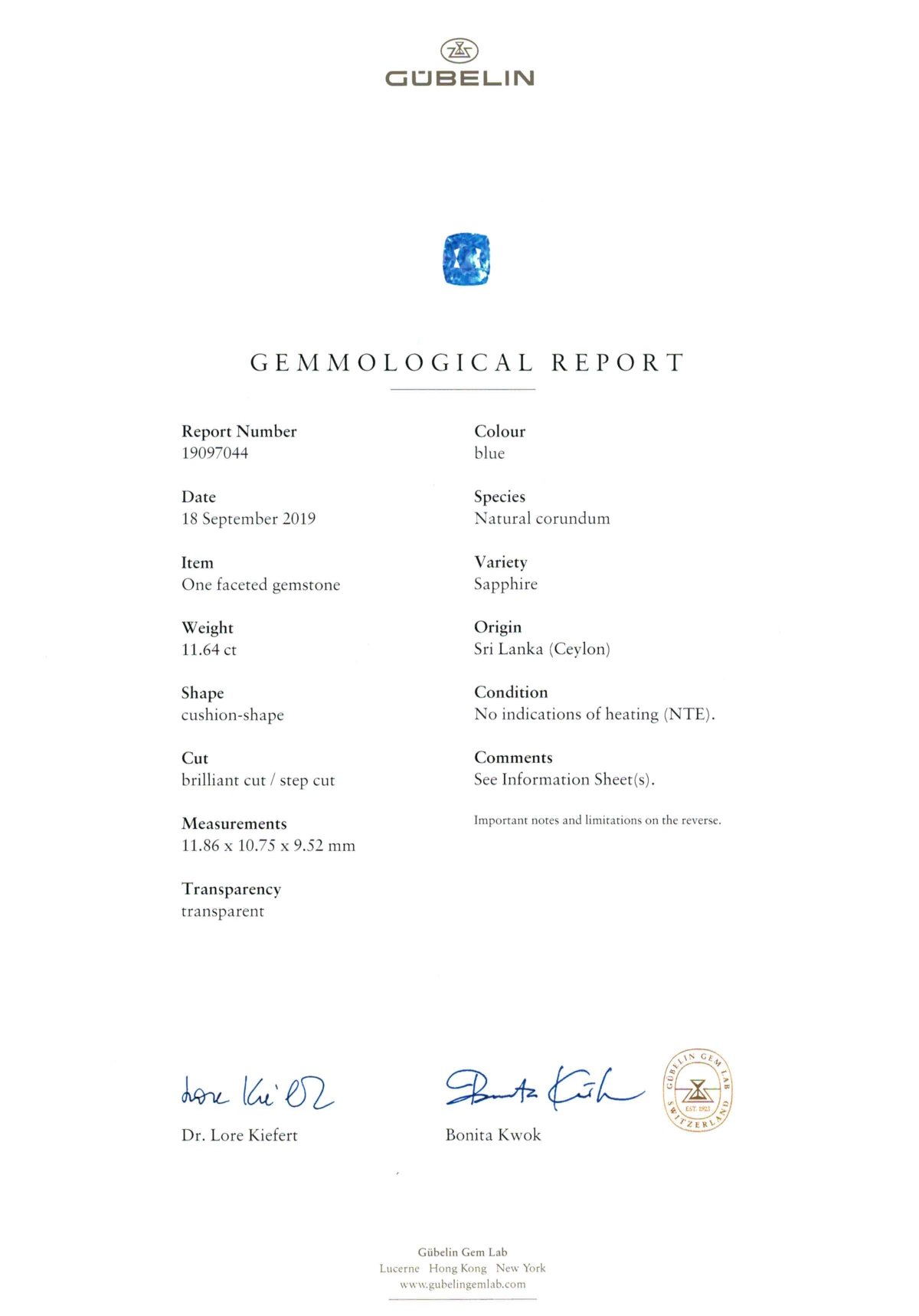 Zafiro de Ceilán sin calentar, 11,64 quilates (Gubelin, GRS) Image №8