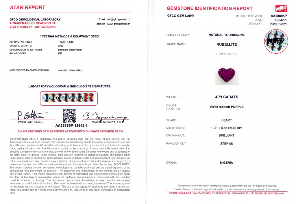 Heart cut rubellite from Nigeria 4.71 ct, GFCO Image №5