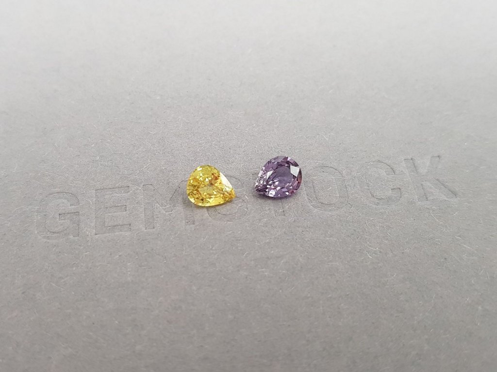 Pair of unheated yellow and purple sapphires in pear cut 1.35 ct, Madagascar Image №2
