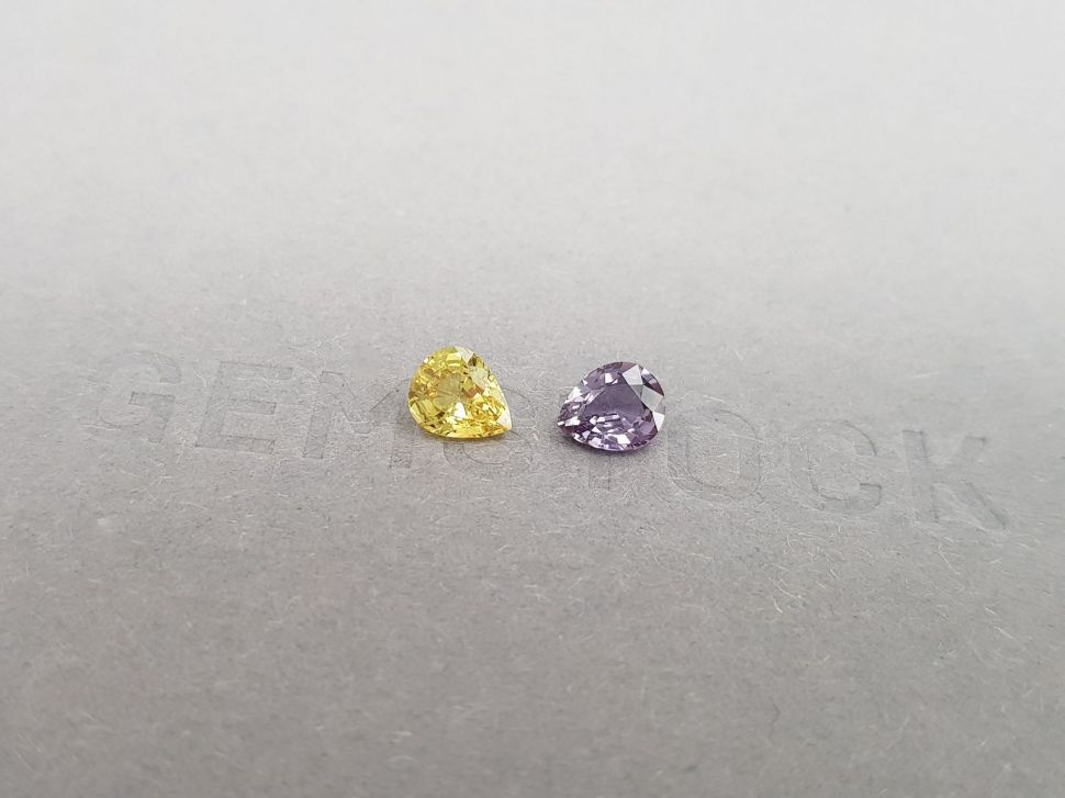 Pair of unheated yellow and purple sapphires in pear cut 1.35 ct, Madagascar Image №3