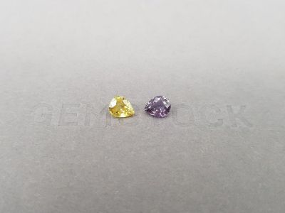 Pair of unheated yellow and purple sapphires in pear cut 1.35 ct, Madagascar photo