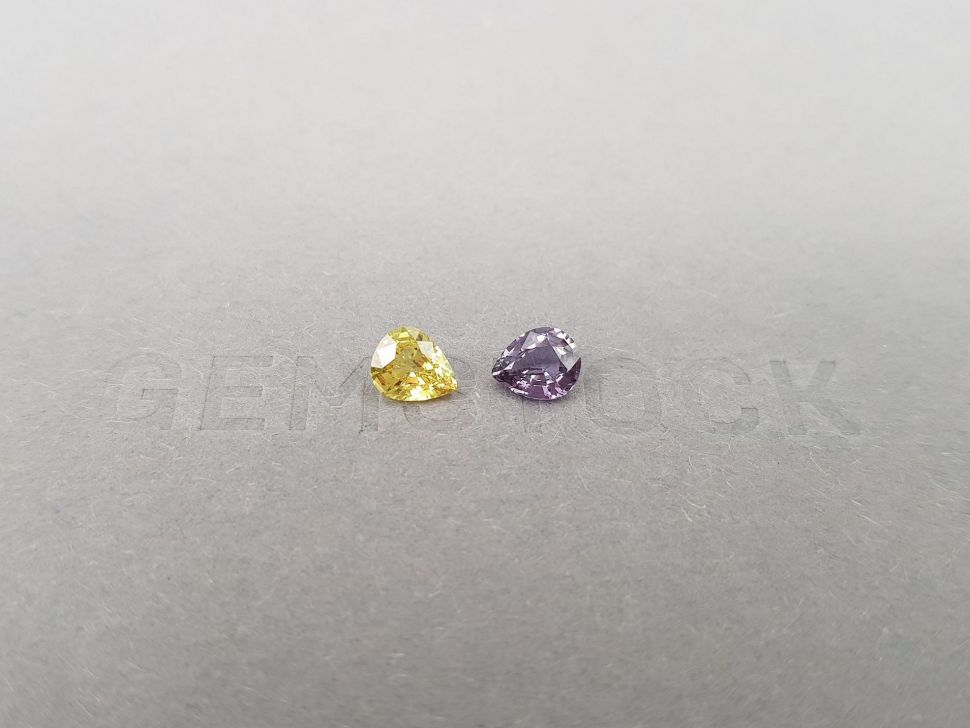 Pair of unheated yellow and purple sapphires in pear cut 1.35 ct, Madagascar Image №1