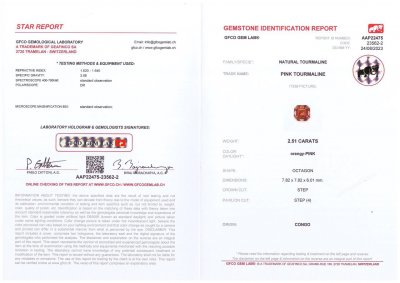 Certificate Pink orange tourmaline in octagon cut from Africa 2.51 ct