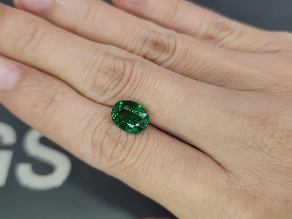 Granate tsavorita de corte ovalado verde vivo de 4,05 carats, de Tanzania Image №2