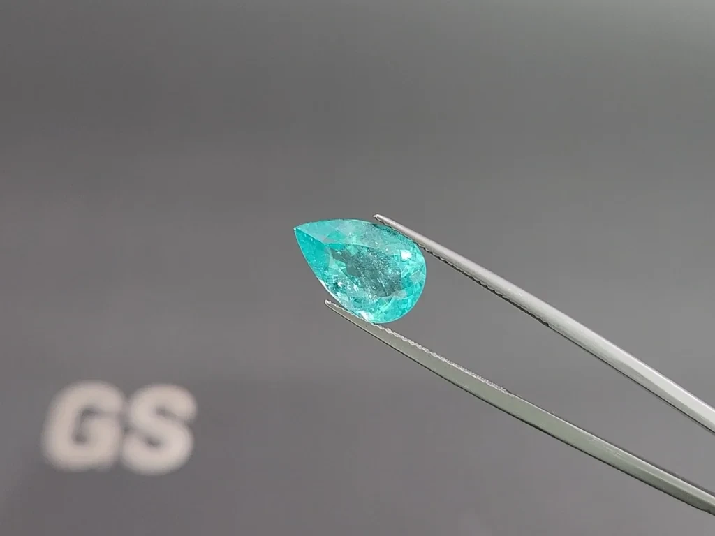 Neongrünlich blauer Paraiba-turmalin birnenförmig geschliffener 4,04 karat, Mosambik Image №3