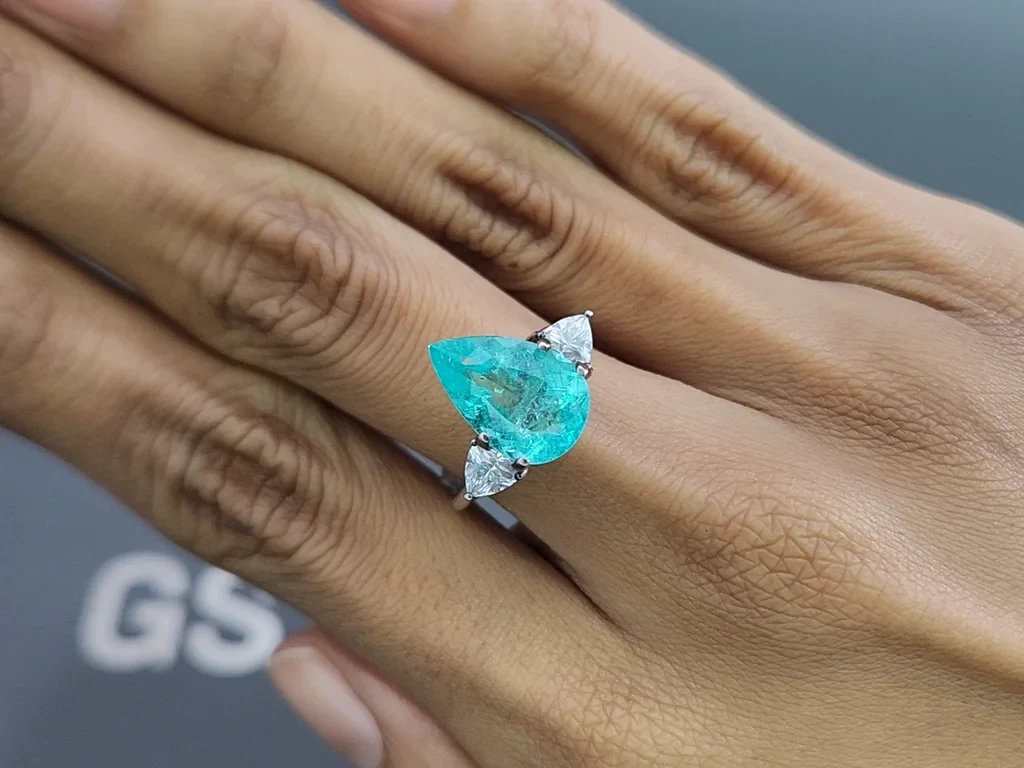 Neongrünlich blauer Paraiba-turmalin birnenförmig geschliffener 4,04 karat, Mosambik Image №5