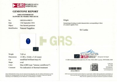 Certificate Par de zafiros de Ceilán sin calentar de 14,10 quilates, GRS