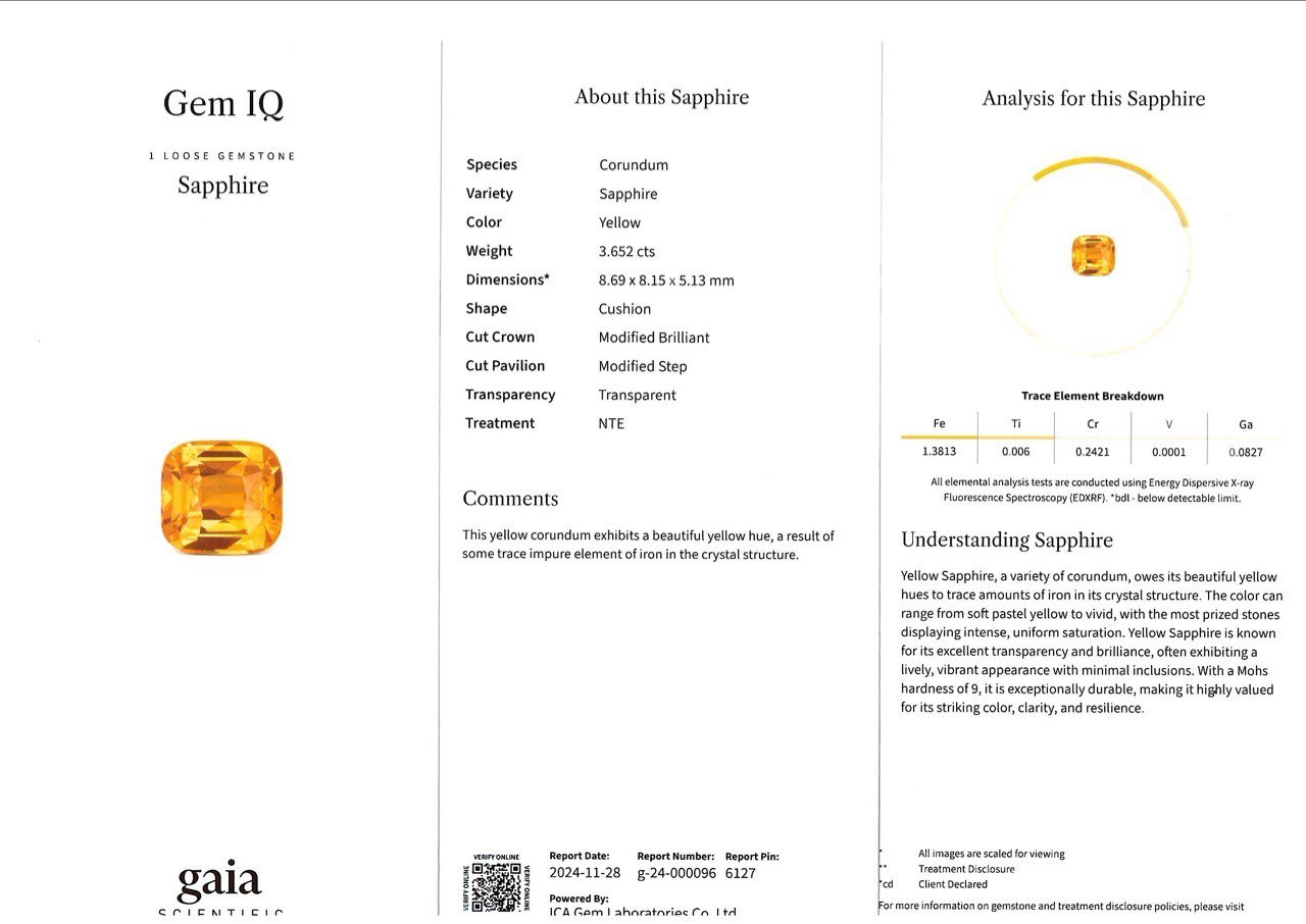 Zafiro amarillo brillante talla cojín de 3,65 quilates, Sri Lanka Image №6