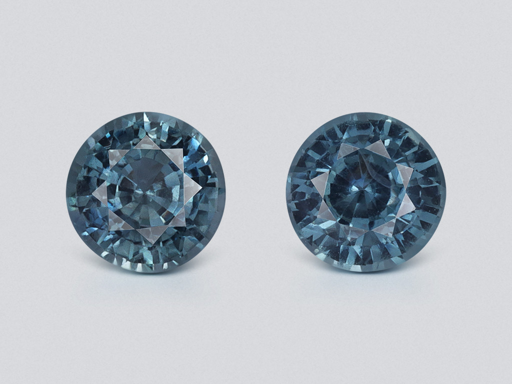 Une paire non chauffés de saphirs vert-bleu de taille ronde 0,89 carat, Madagascar Image №1