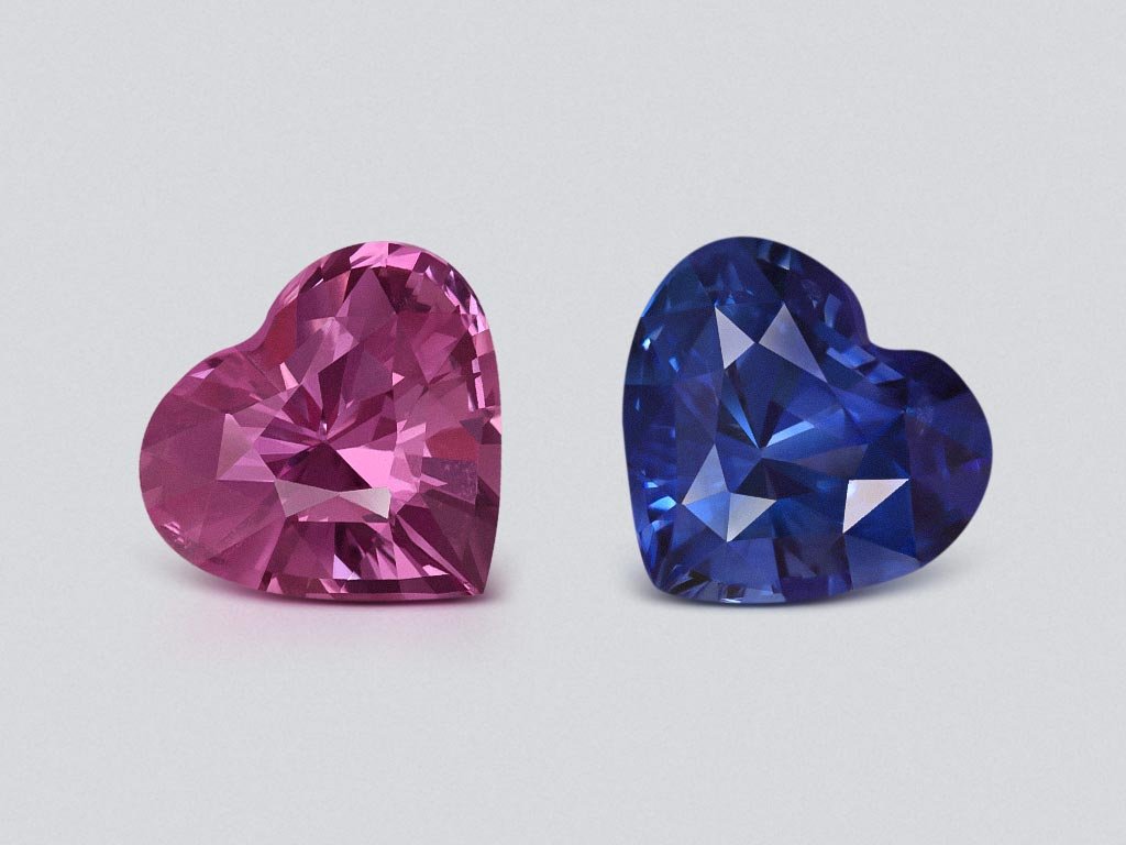 Par contrastante de zafiros rosas y azules de talla corazón de 2,74 carats, Sri Lanka Image №1