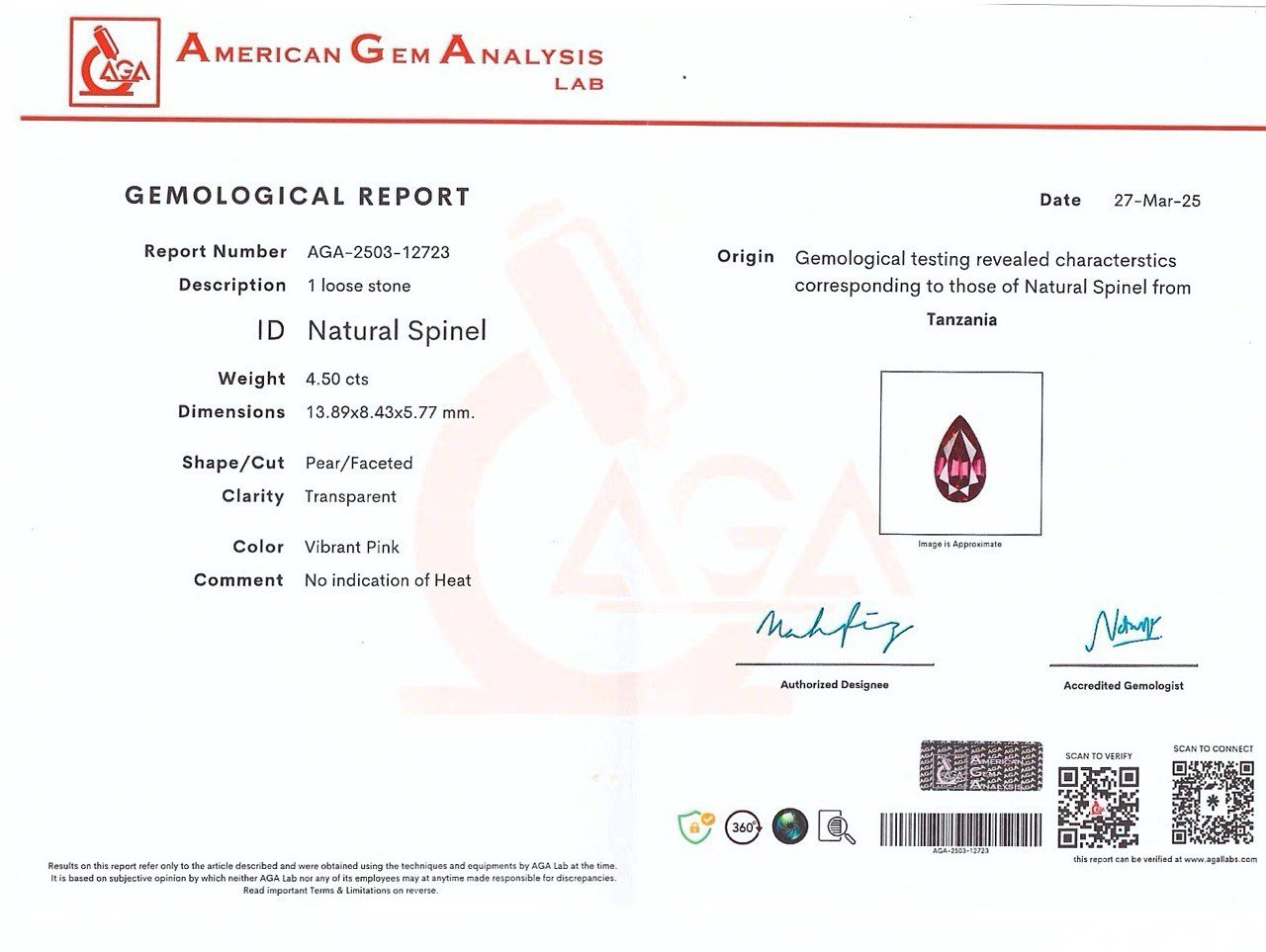 Espinela Mahenge rosa intenso talla pera de 4,50 carats, Tanzania Image №6