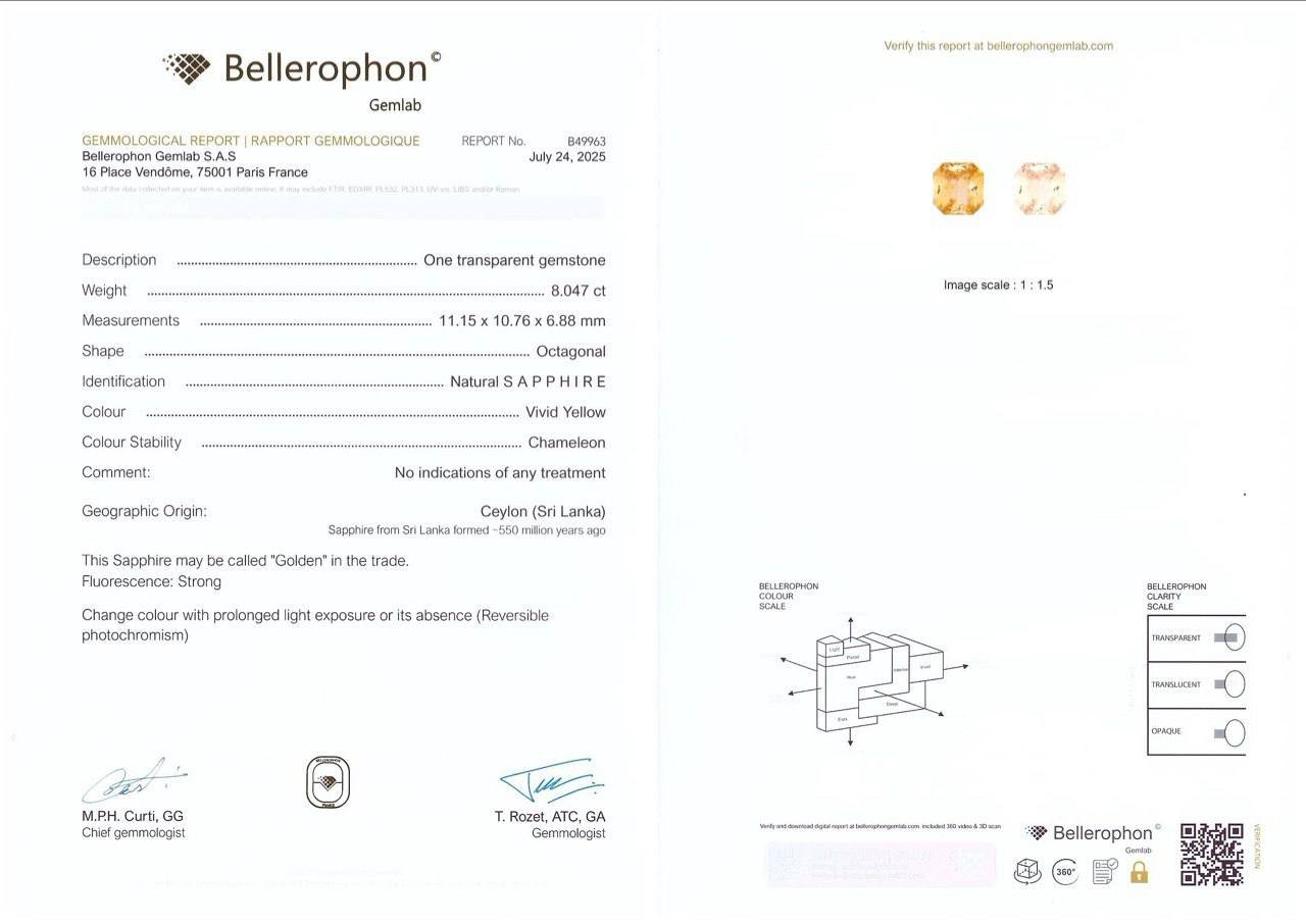 Saphir jaune taille radiant non chauffé 8,04 carats, Sri Lanka Image №6