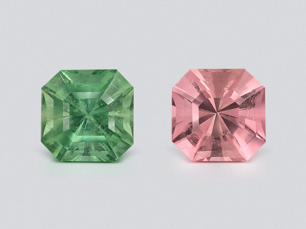Contrasting pair of tourmalines radiant cut 5.00 carats, Africa  Image №1
