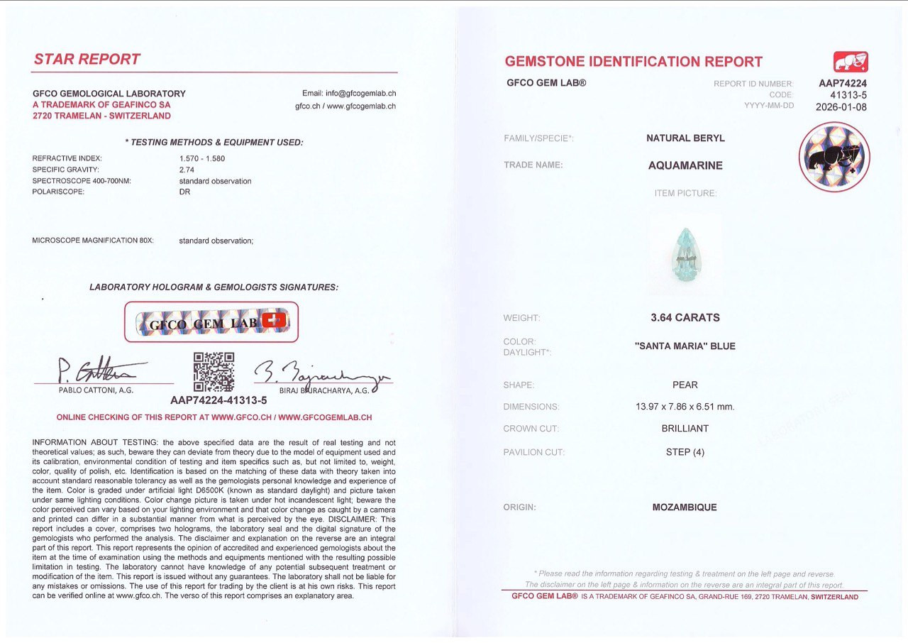 Aigue-marine taille poire de 3,64 carats, Mozambique Image №6
