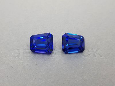 Pair of deep blue tanzanites in a uniqe cut 18.37 ct photo