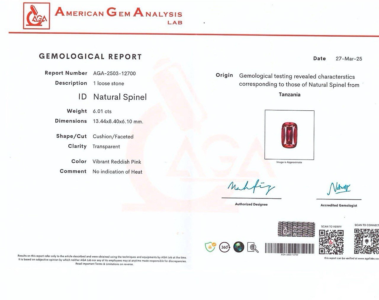 Espinela Mahenge roja y rosada vívida talla cojín de 6,01 carats, Tanzania   Image №6