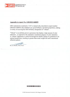 Certificate Investment grade Vibrant Pigeon Blood ruby cushion cut 14.05 carats, Madagascar (GRS, AGL, SSEF)