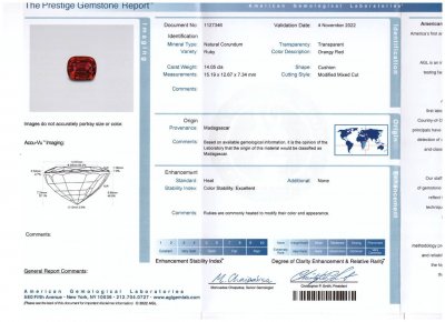 Certificate Investment grade Vibrant Pigeon Blood ruby cushion cut 14.05 carats, Madagascar (GRS, AGL, SSEF)