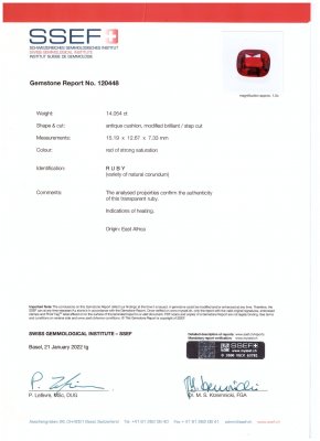 Certificate Investment grade Vibrant Pigeon Blood ruby cushion cut 14.05 carats, Madagascar (GRS, AGL, SSEF)