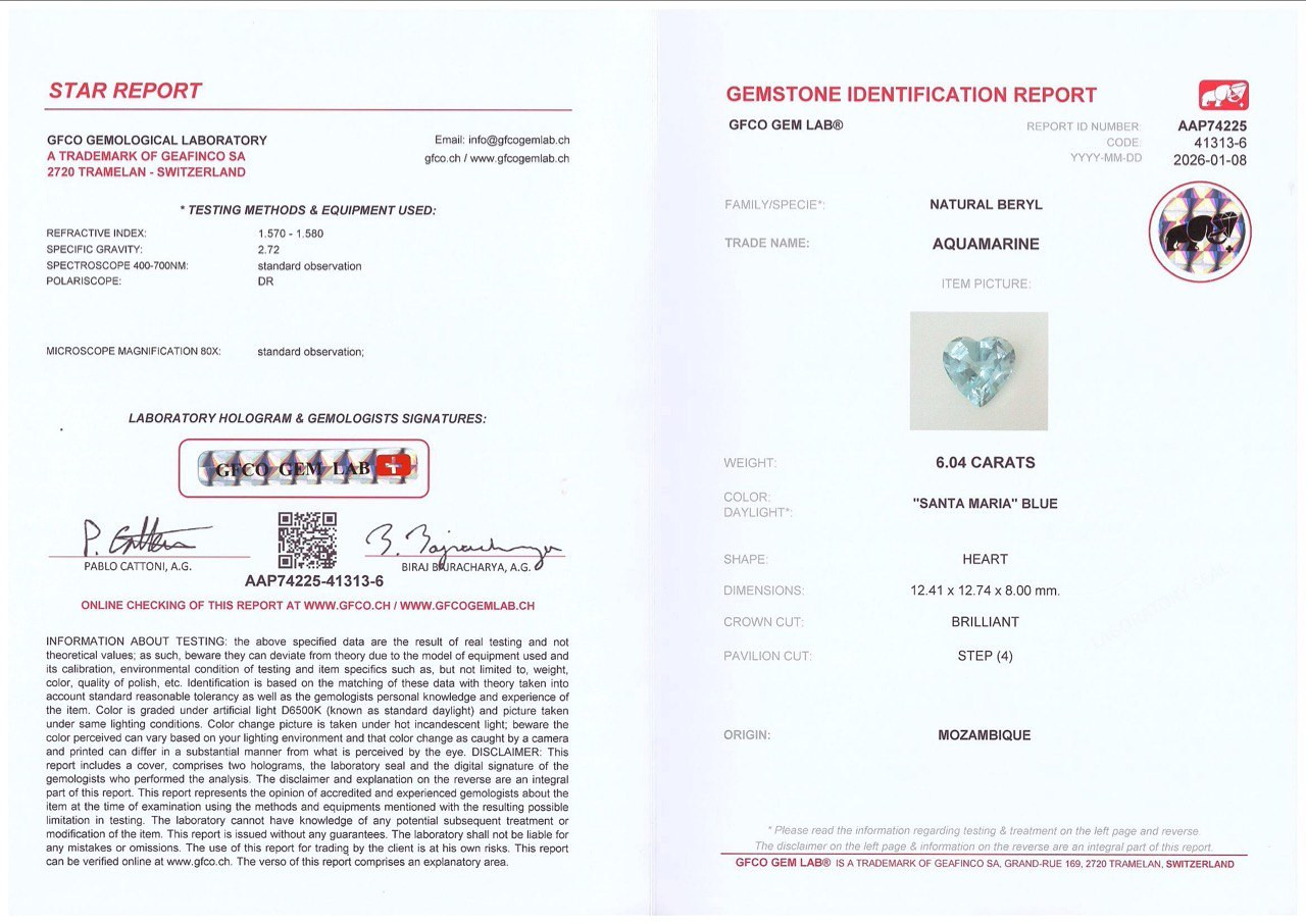 Aquamarin herzförmiger 6,04 karat, Mosambik Image №6