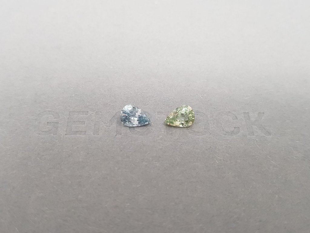 Pair of green and blue unheated sapphires in pear cut 1.35 ct, Madagascar Image №1