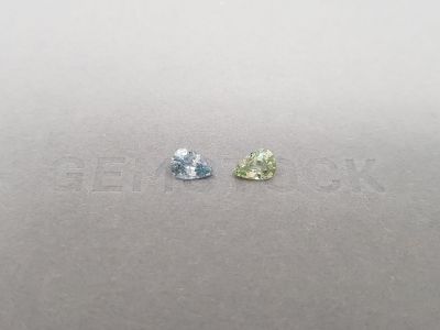 Pair of green and blue unheated sapphires in pear cut 1.35 ct, Madagascar photo