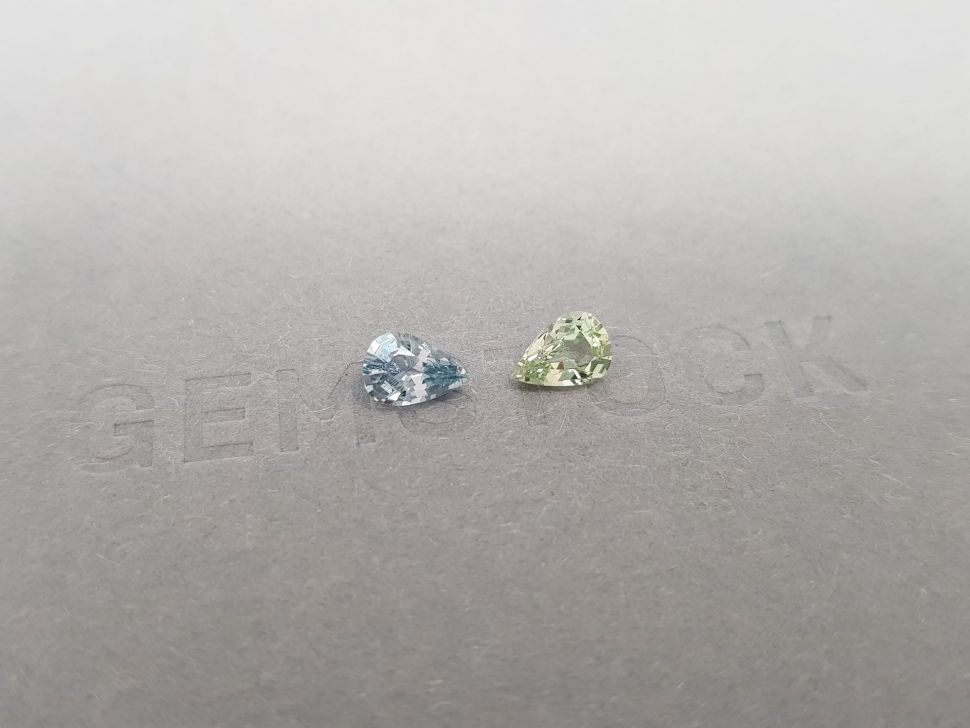 Pair of green and blue unheated sapphires in pear cut 1.35 ct, Madagascar Image №2