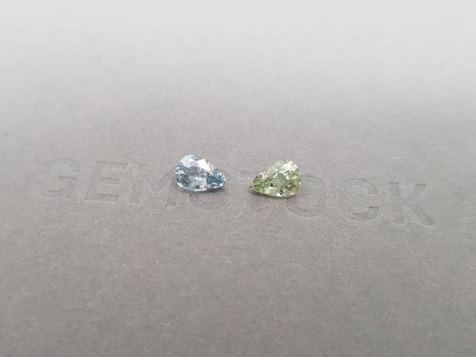Pair of green and blue unheated sapphires in pear cut 1.35 ct, Madagascar Image №3