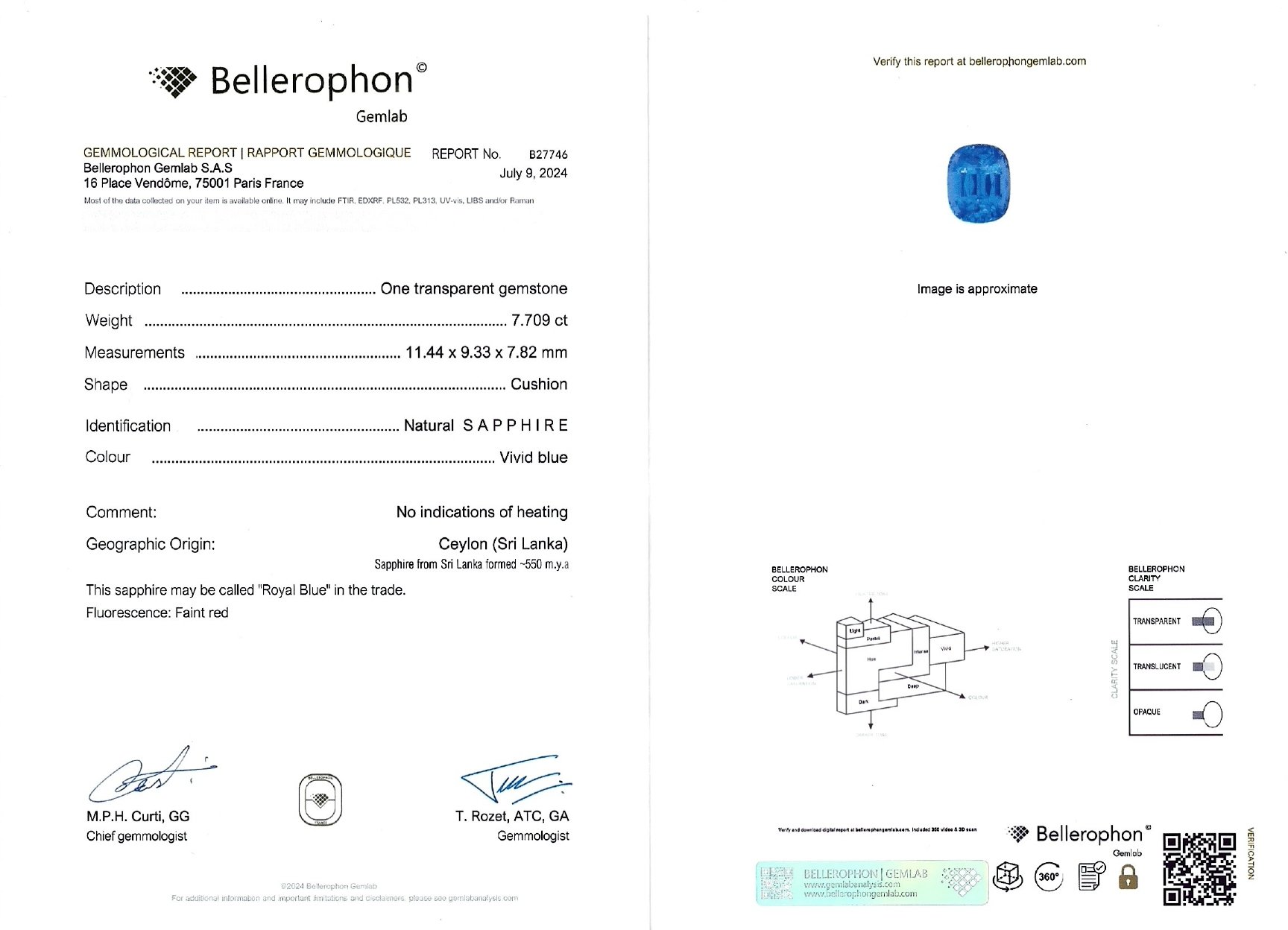 Zafiro azul real de talla cojín sin calentar de 7,70 quilates, Sri Lanka Image №6