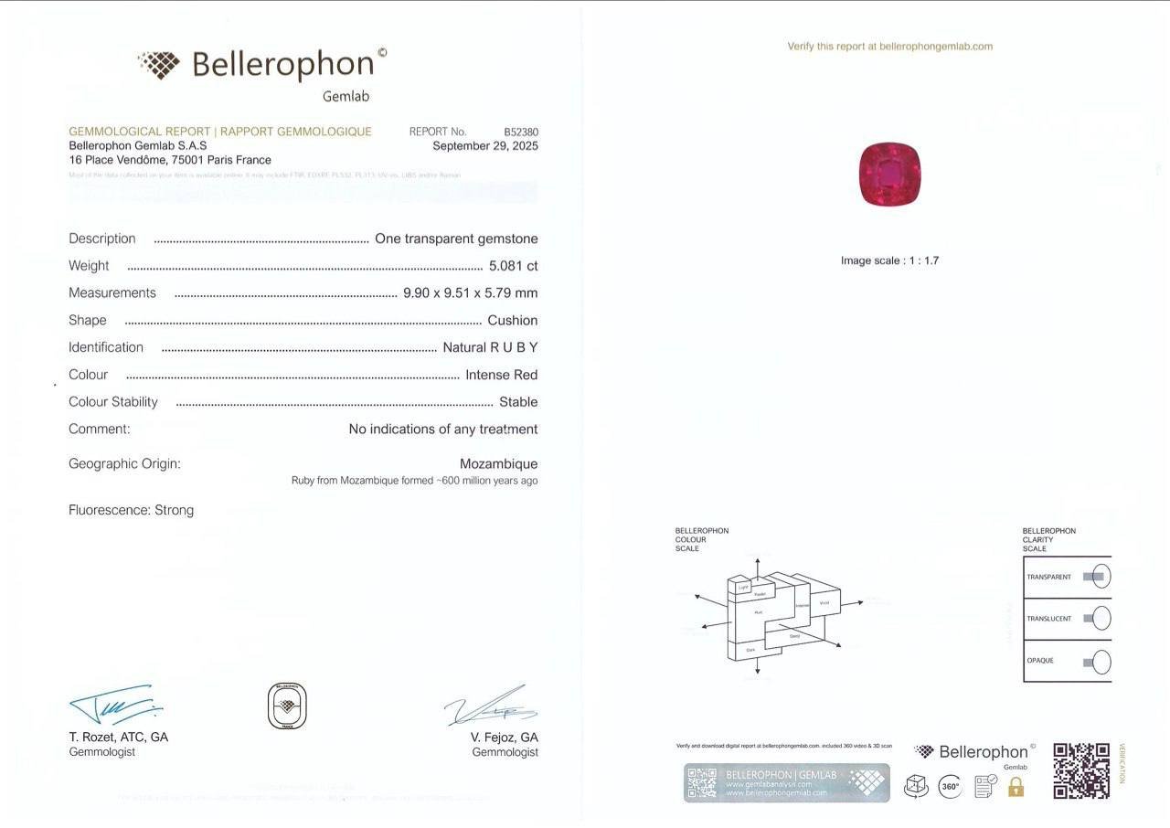 Unheated ruby in cushion cut 5.08 carats, Mozambique (GRS, Bellerophon) Image №7