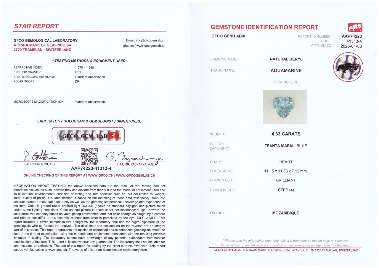 Aquamarine Santa Maria heart shape 4.33 carats, Mozambique Image №6