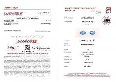 Certificate Pair of oval cut Cornflower Blue sapphires 0.53 ct, Sri Lanka