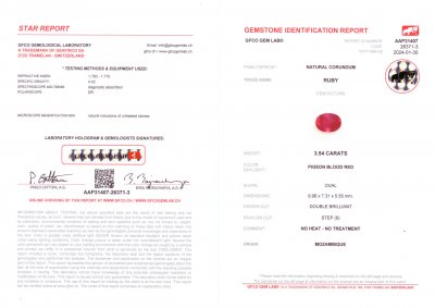 Certificate Unbeheizter Rubin aus Taubenblut im Ovalschliff, 3,54 Karat, Mosambik