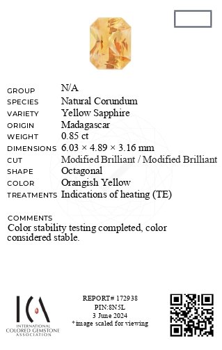 Yellow sapphire radiant cut 0.85 carats, Madagascar Image №6