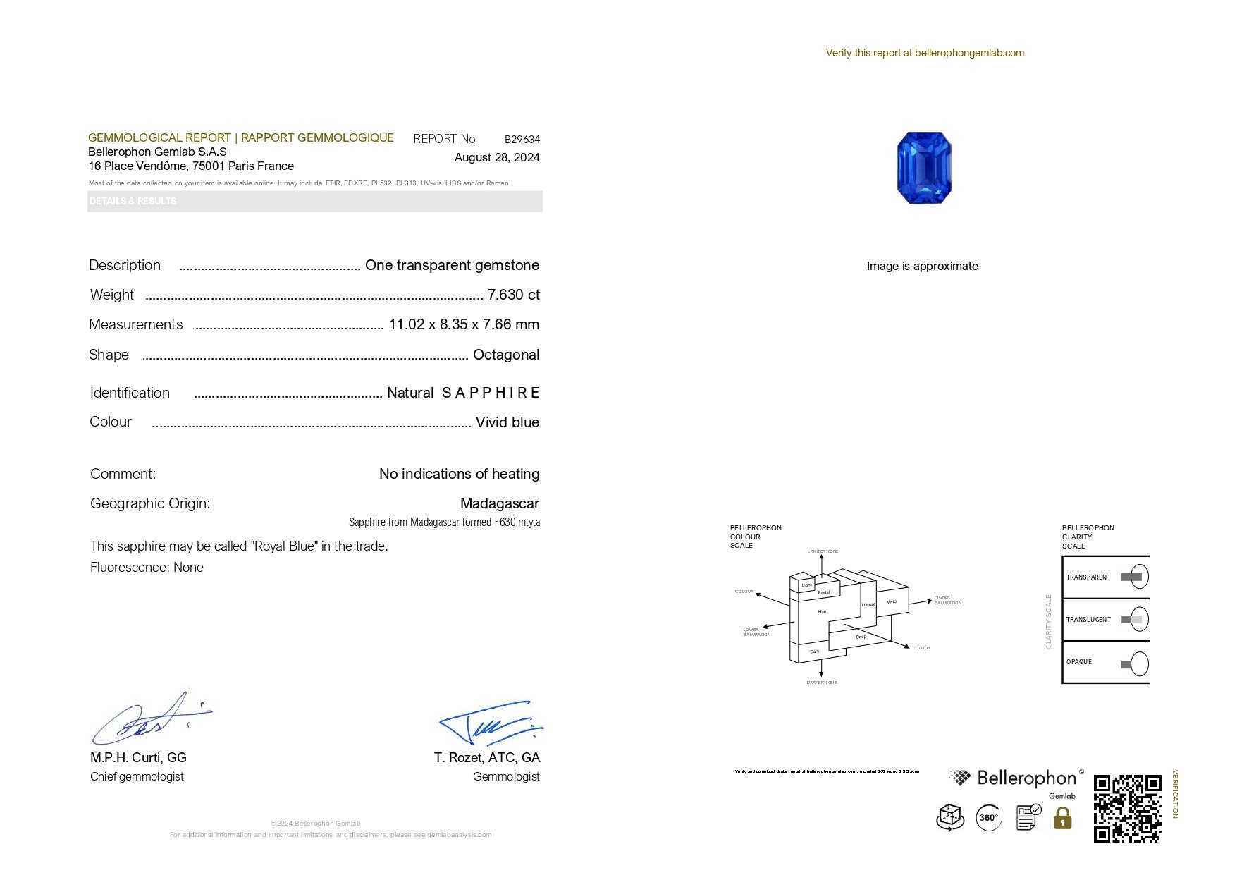 Saphir bleu royal taille octogonale non chauffé 7,62 ct, Madagascar Image №7