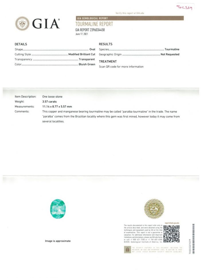 Certificate Pair of oval-cut Paraiba tourmalines 7.03 ct, Mozambique