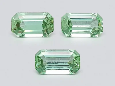 Set of three bluish-green octagon cut tourmalines 7.26 ct photo